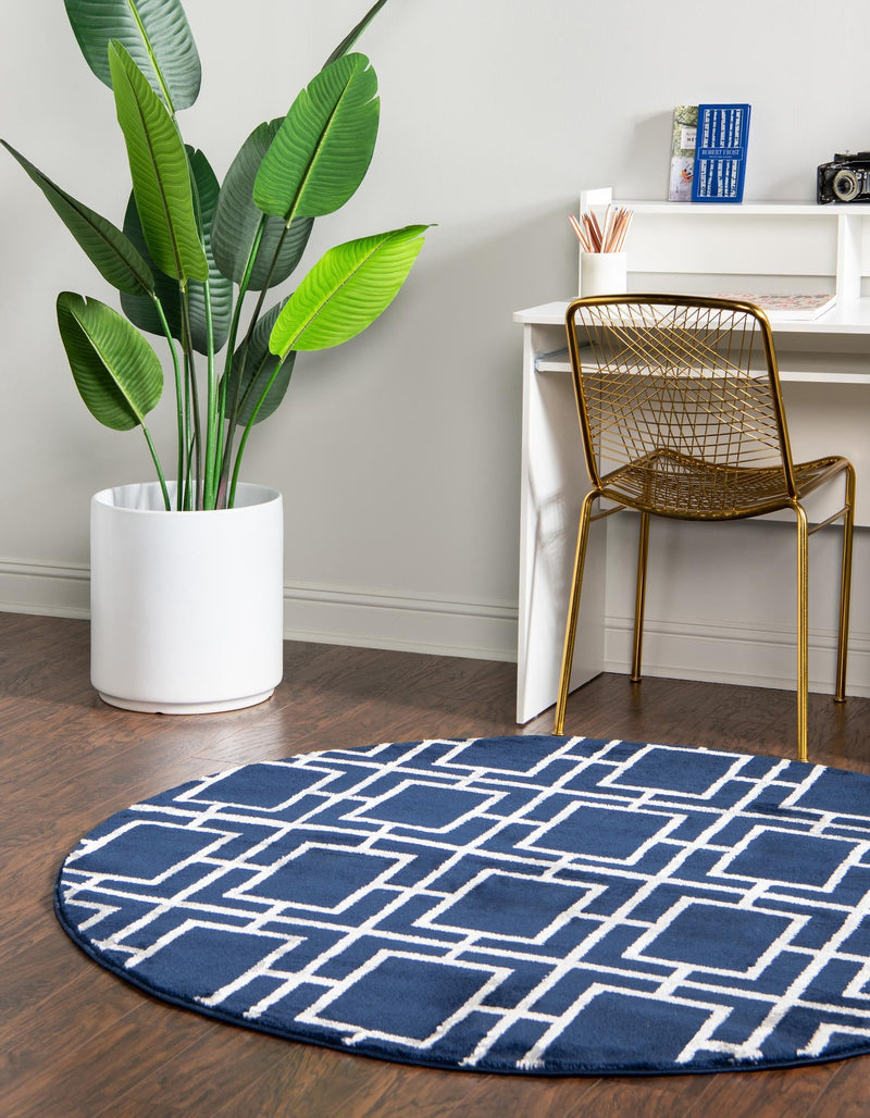 Hollywood Luxe Collection Area Rug -  Beverly (Navy Blue Silver) Round Navy Blue Silver  lifestyle 25