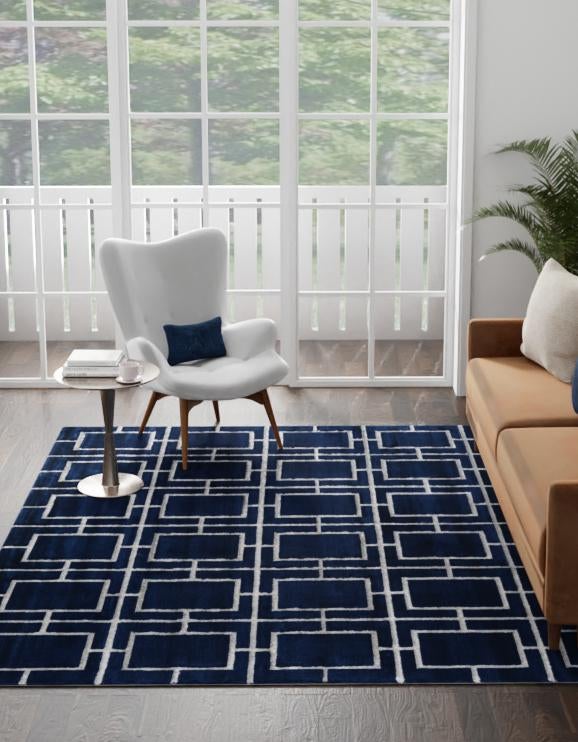 Hollywood Luxe Collection Area Rug -  Beverly (Navy Blue Silver) Square Navy Blue Silver  lifestyle 22