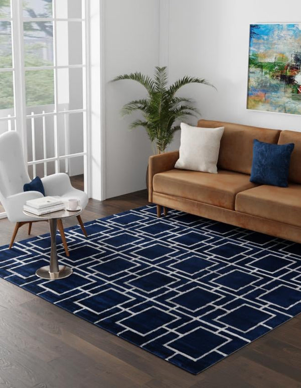 Hollywood Luxe Collection Area Rug -  Beverly (Navy Blue Silver) Square Navy Blue Silver  lifestyle 26