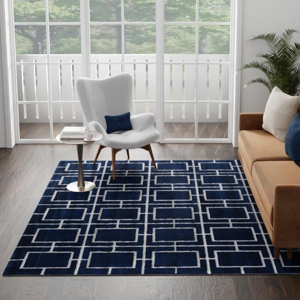 Hollywood Luxe Collection Area Rug -  Beverly (Navy Blue Silver) Square Navy Blue Silver  lifestyle 70