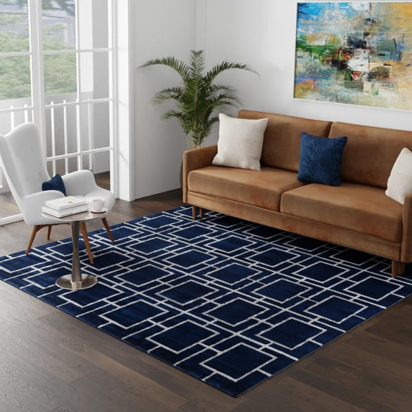 Hollywood Luxe Collection Area Rug -  Beverly (Navy Blue Silver) Square Navy Blue Silver  lifestyle 71
