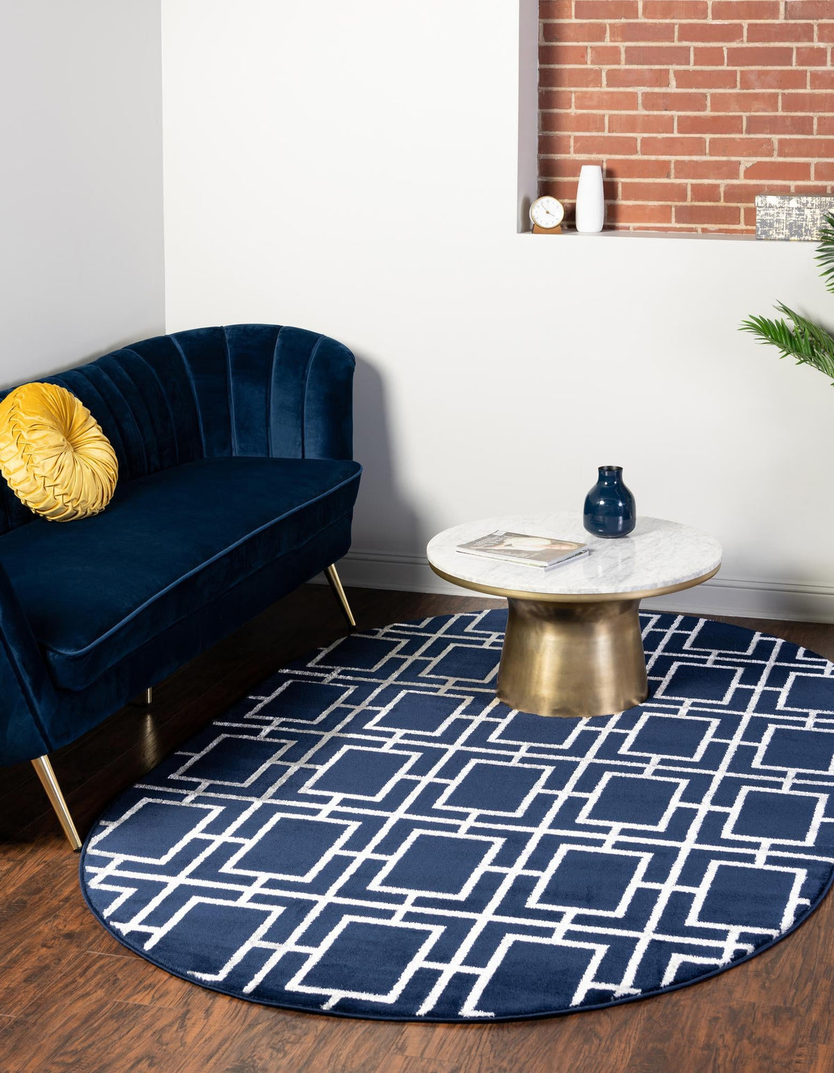 Hollywood Luxe Collection Area Rug -  Beverly Oval Navy Blue and Silver  lifestyle 70