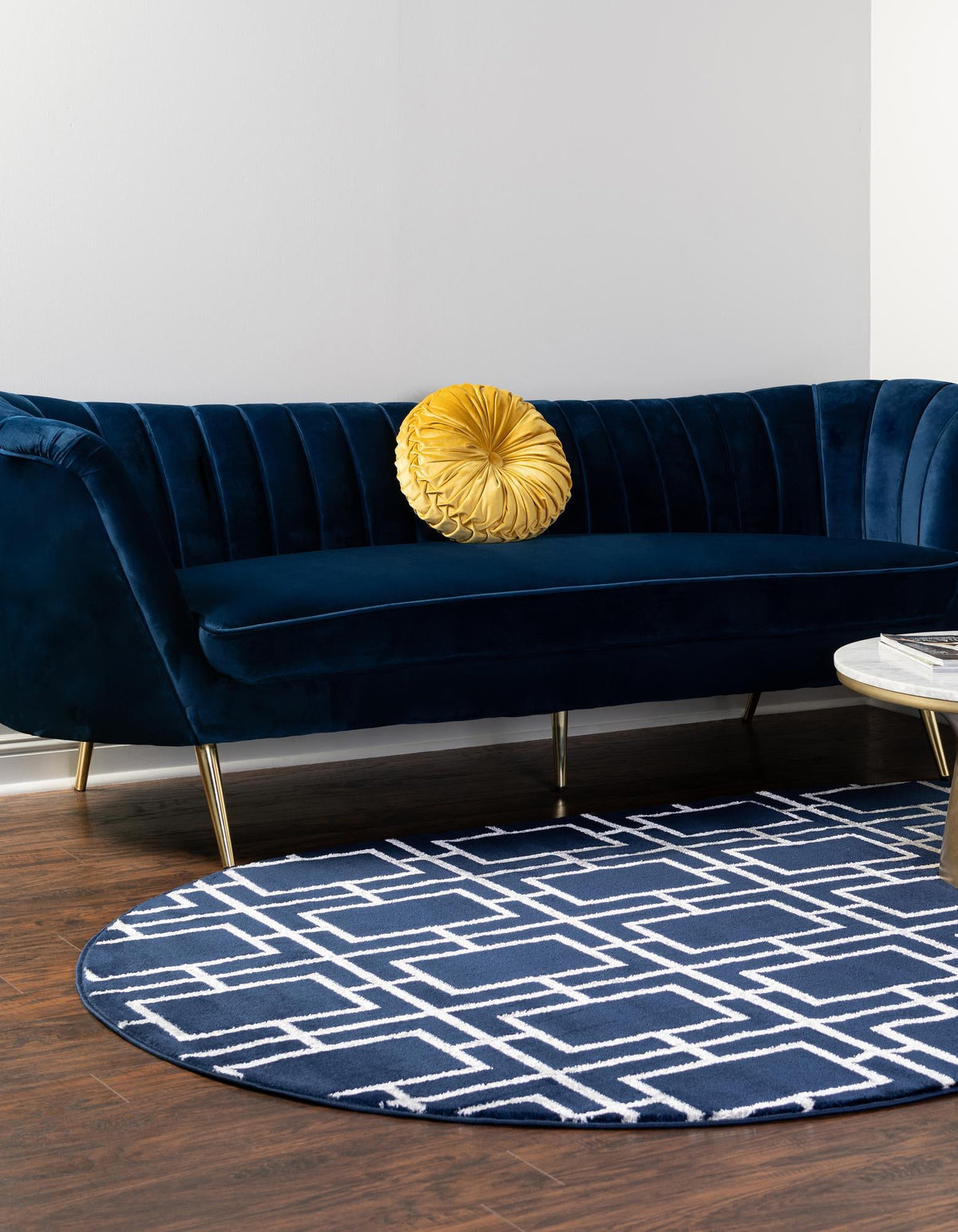 Hollywood Luxe Collection Area Rug -  Beverly Oval Navy Blue and Silver  lifestyle 99