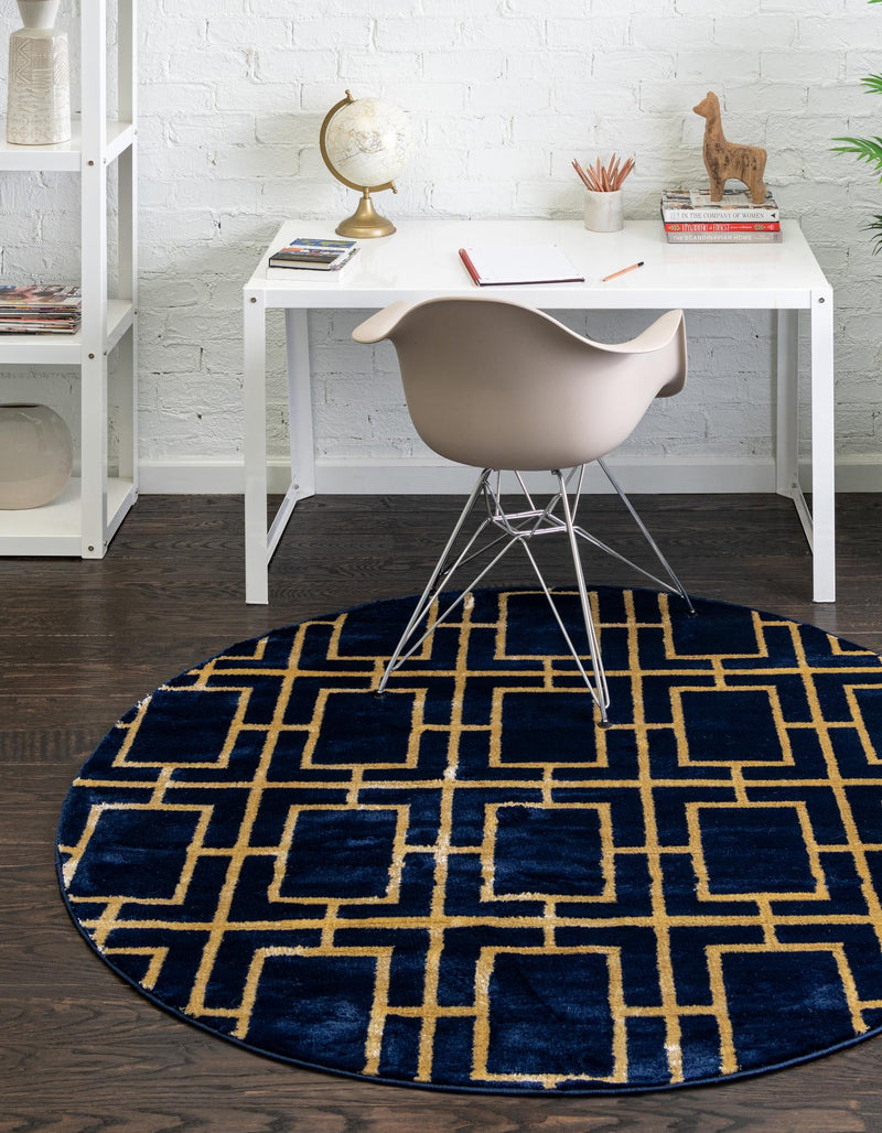 Hollywood Luxe Collection Area Rug -  Beverly (Navy Blue Gold) Round Navy Blue Gold  lifestyle 21
