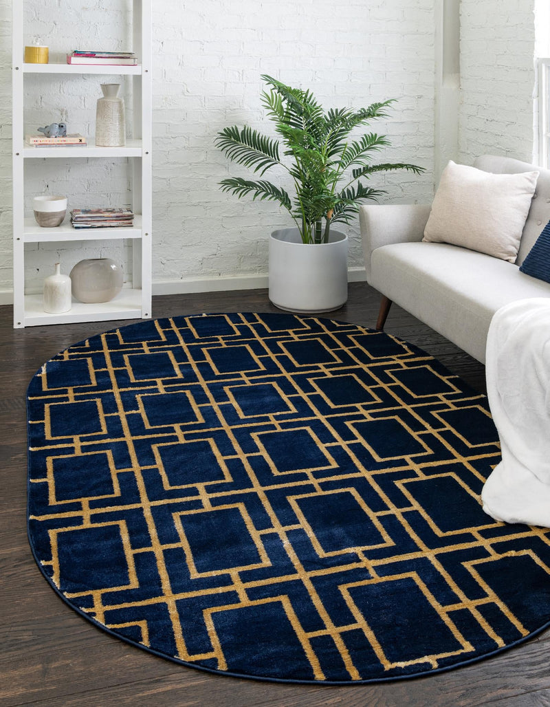 Hollywood Luxe Collection Area Rug -  Beverly (Navy Blue Gold) Oval Navy Blue Gold  lifestyle 23