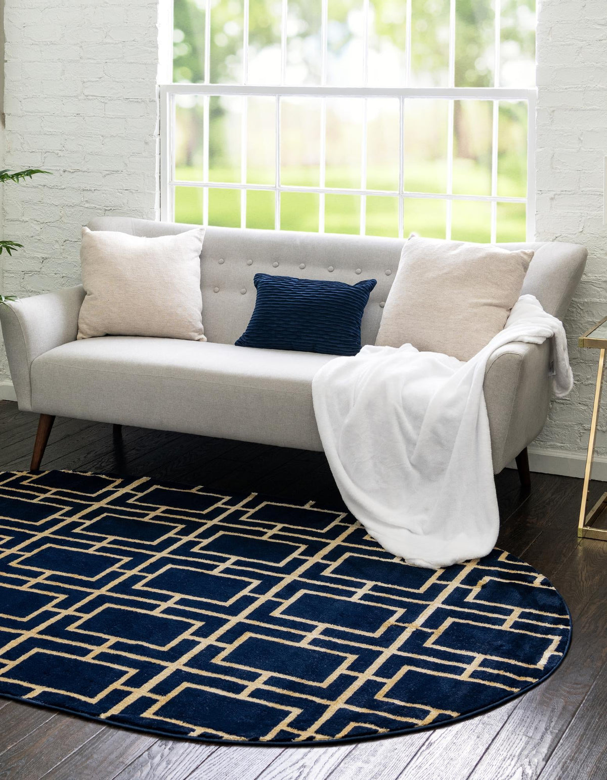 Hollywood Luxe Collection Area Rug -  Beverly Oval Navy Blue and Gold  lifestyle 98