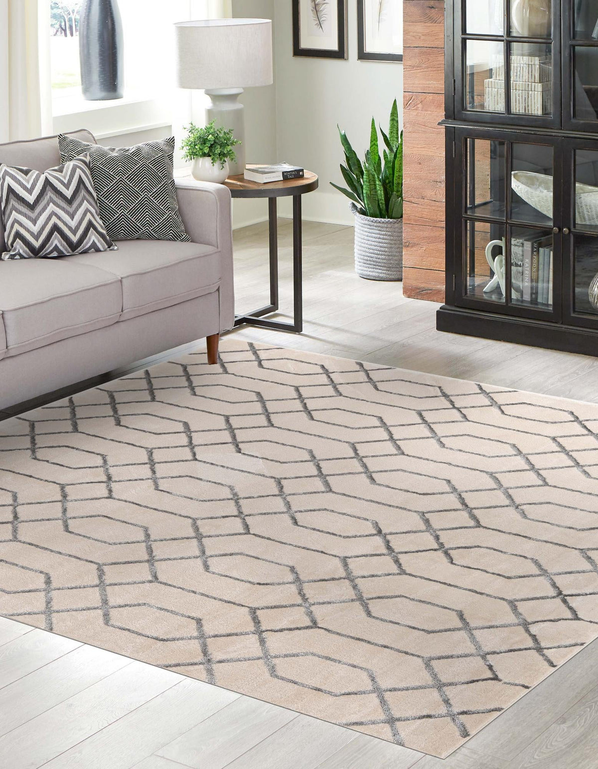 Hollywood Luxe Collection Area Rug - Sunset Square White and Silver  lifestyle 154