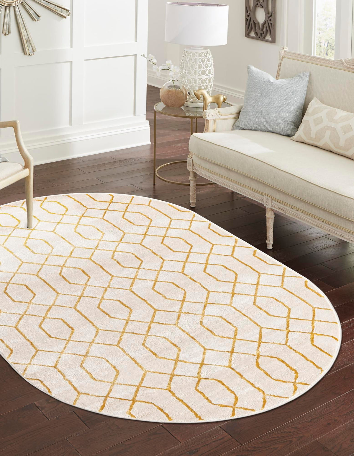 Hollywood Luxe Collection Area Rug - Sunset (White Gold) Oval White Gold  lifestyle 23