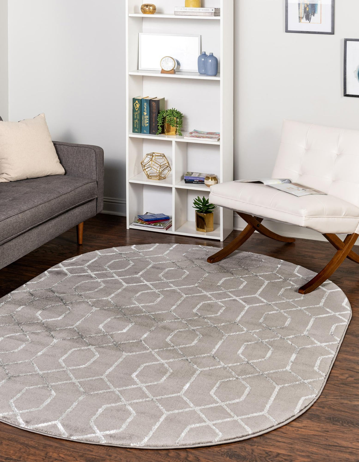Hollywood Luxe Collection Area Rug - Sunset Oval Gray Silver  lifestyle 167