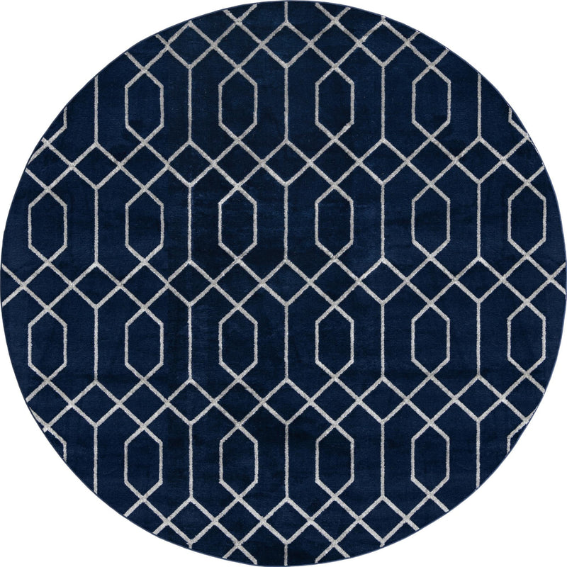 Hollywood Luxe Collection Area Rug - Sunset (Navy Blue Silver) Round Navy Blue Silver  lifestyle 18