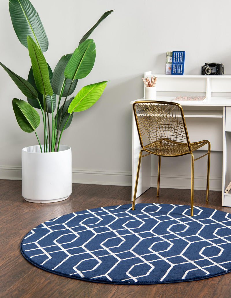 Hollywood Luxe Collection Area Rug - Sunset (Navy Blue Silver) Round Navy Blue Silver  lifestyle 26