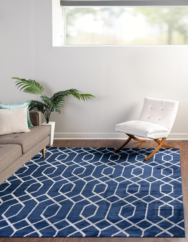 Hollywood Luxe Collection Area Rug - Sunset (Navy Blue Silver) Square Navy Blue Silver  lifestyle 23