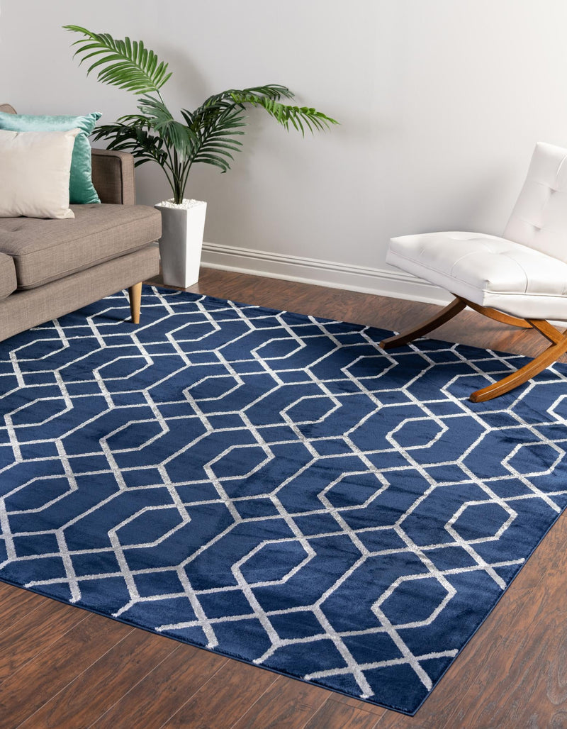 Hollywood Luxe Collection Area Rug - Sunset (Navy Blue Silver) Square Navy Blue Silver  lifestyle 27