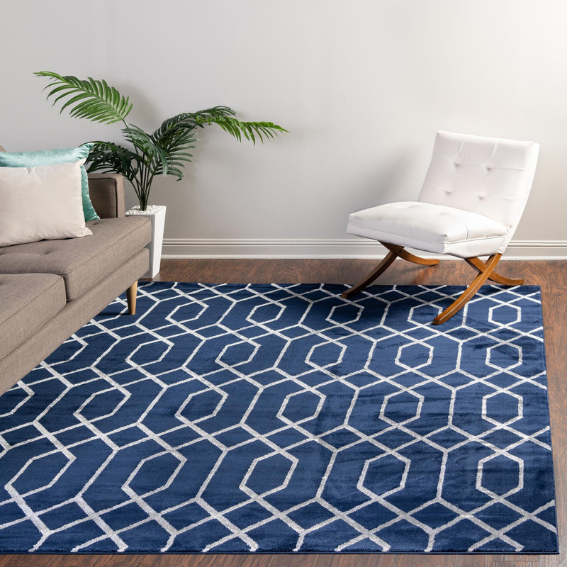 Hollywood Luxe Collection Area Rug - Sunset (Navy Blue Silver) Square Navy Blue Silver  lifestyle 72