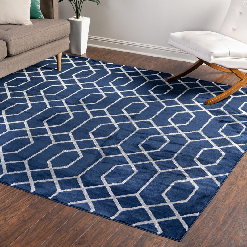 Hollywood Luxe Collection Area Rug - Sunset (Navy Blue Silver) Square Navy Blue Silver  lifestyle 73