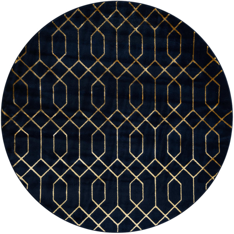 Hollywood Luxe Collection Area Rug - Sunset (Navy Blue Gold) Round Navy Blue Gold  lifestyle 12