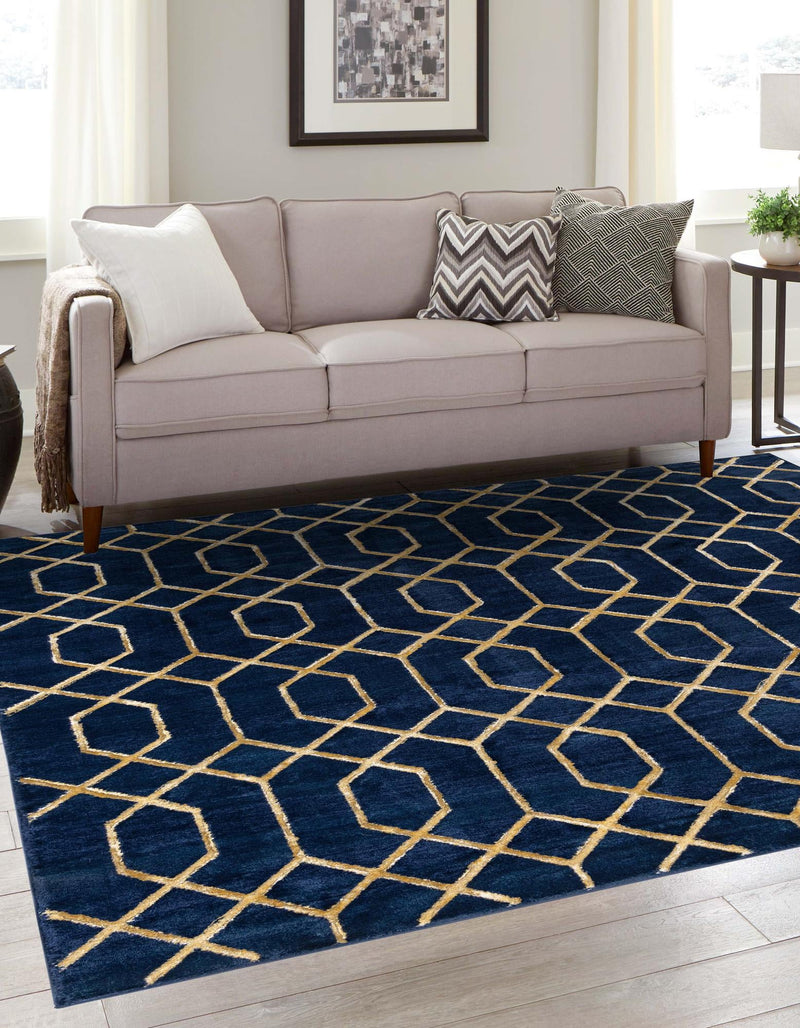 Hollywood Luxe Collection Area Rug - Sunset (Navy Blue Gold) Square Navy Blue Gold  lifestyle 21