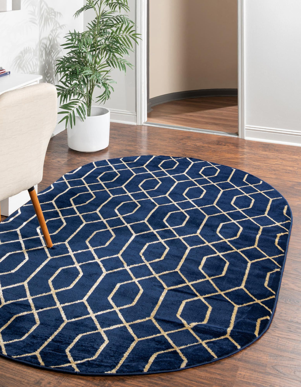 Hollywood Luxe Collection Area Rug - Sunset Oval Navy Blue and Gold  lifestyle 143