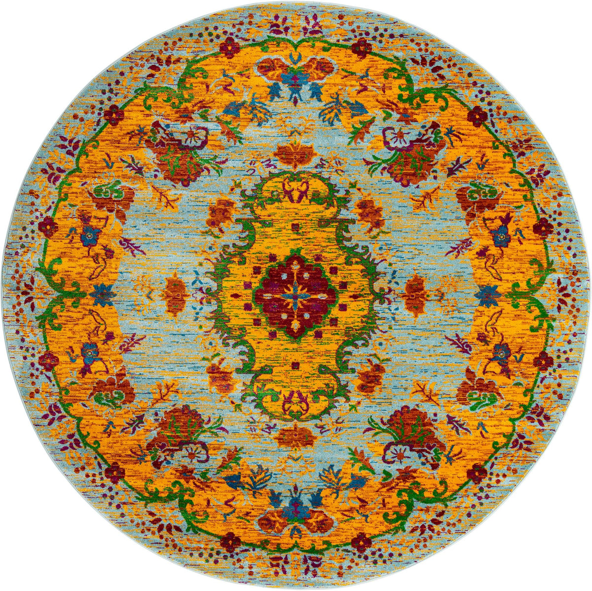 Caribbean Cove Collection Area Rug -  Nevis Round Aqua Blue  lifestyle 58