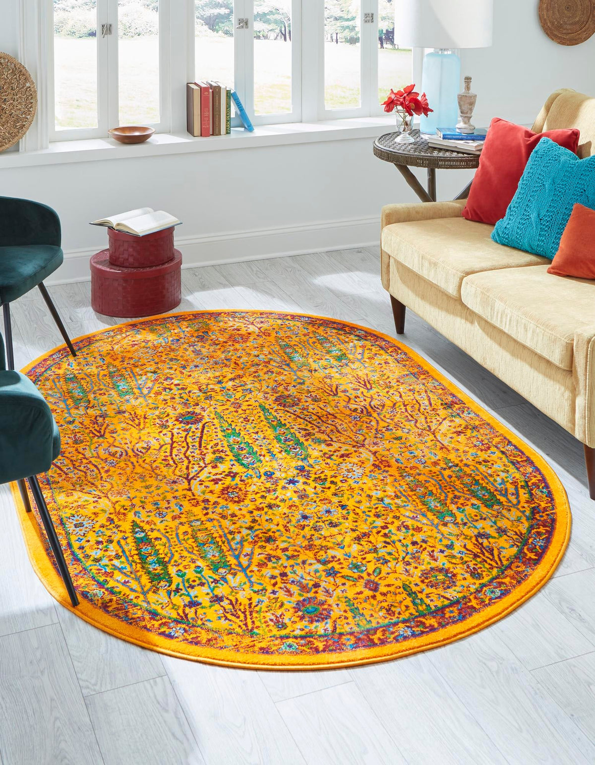 Caribbean Cove Collection Area Rug -  Tobago Oval Yellow  lifestyle 42