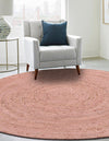 Woven Seaside Jute Collection Area Rug - Savannah (Light Pink) Round Light Pink  lifestyle 36