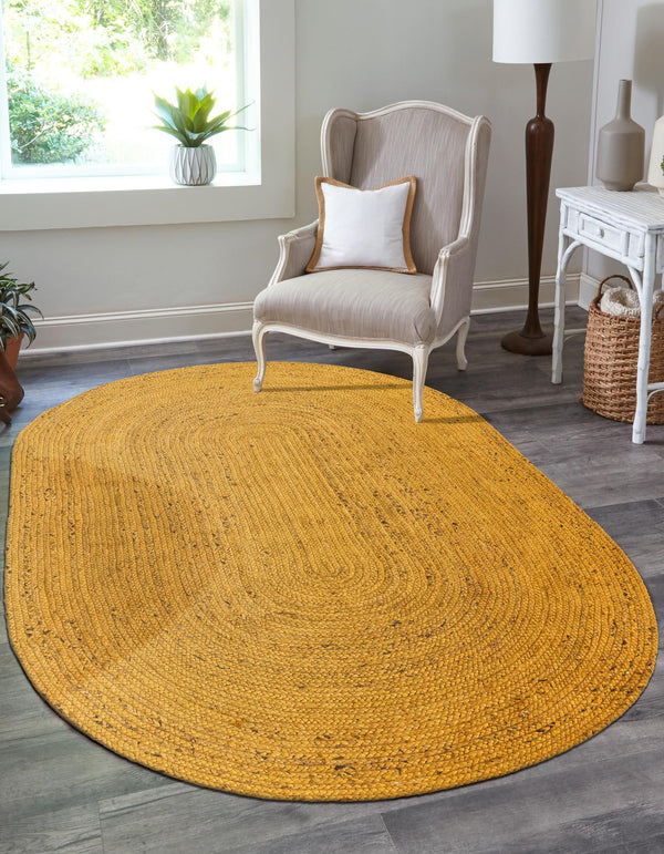 Woven Seaside Jute Collection Area Rug - Savannah (Yellow) Oval Yellow  lifestyle 30