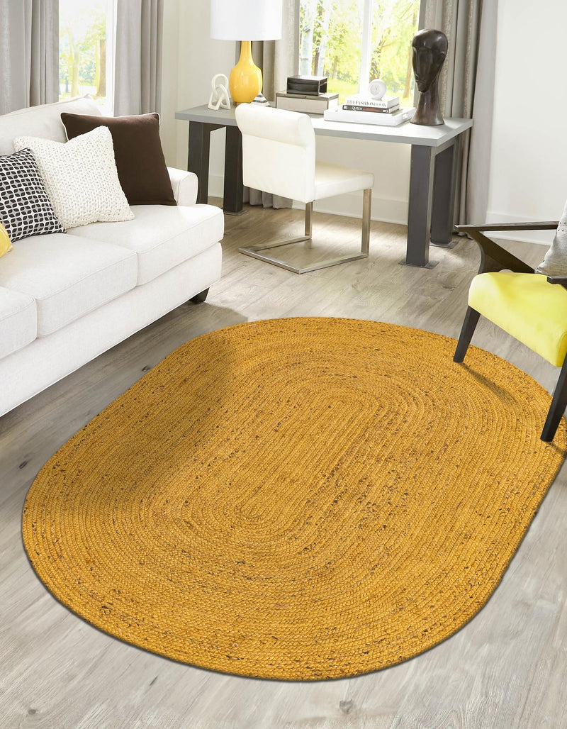 Woven Seaside Jute Collection Area Rug - Savannah (Yellow) Oval Yellow  lifestyle 41