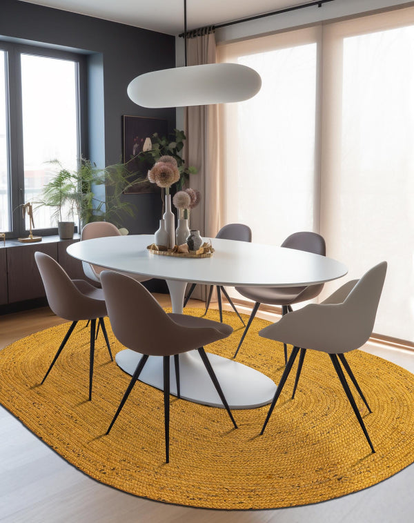 Woven Seaside Jute Collection Area Rug - Savannah (Yellow) Oval Yellow  lifestyle 45