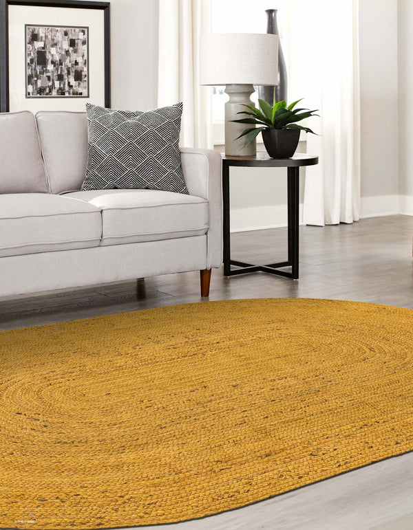 Woven Seaside Jute Collection Area Rug - Savannah (Yellow) Oval Yellow  lifestyle 49