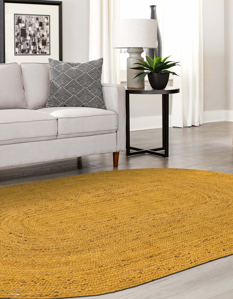 Woven Seaside Jute Collection Area Rug - Savannah (Yellow) Oval Yellow  lifestyle 49