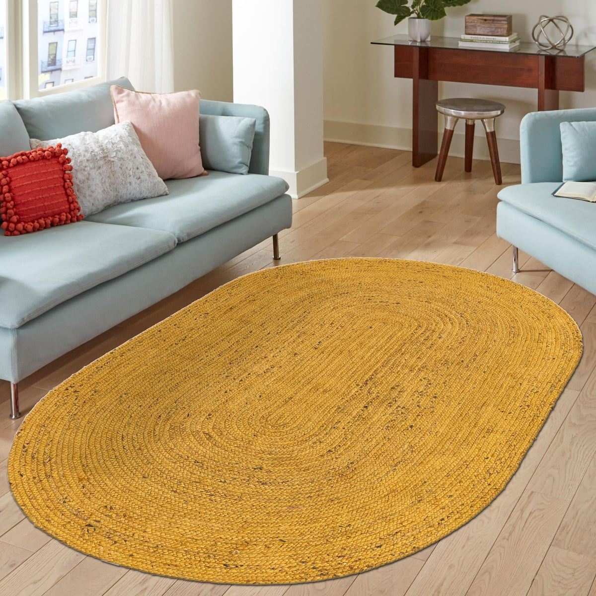 Woven Seaside Jute Collection Area Rug - Savannah (Yellow) Oval Yellow  lifestyle 132