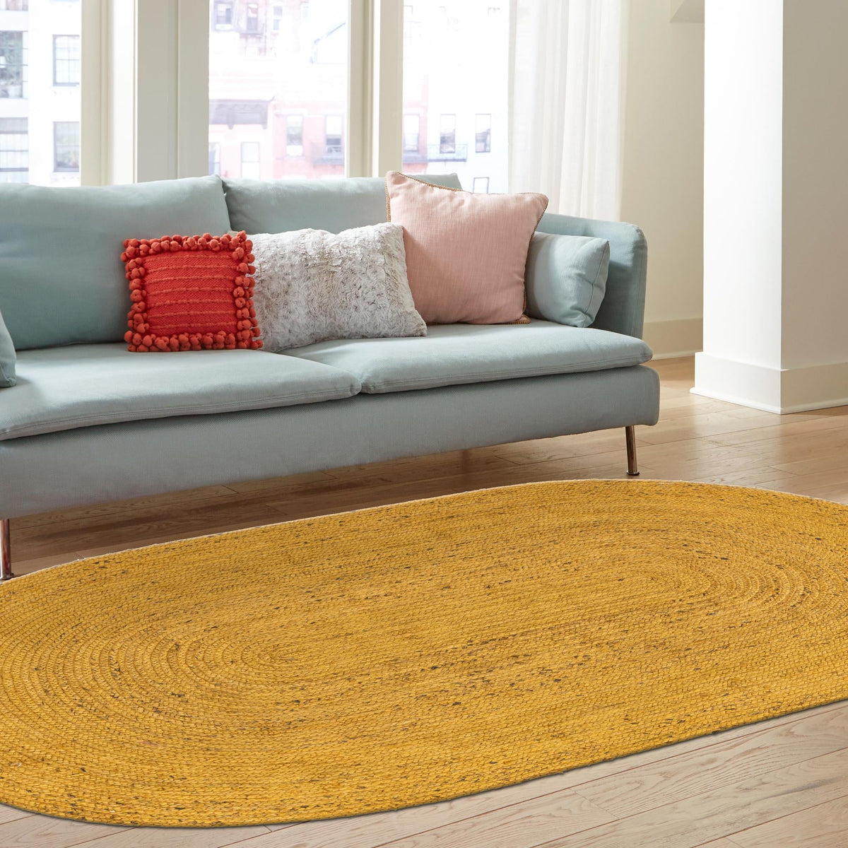 Woven Seaside Jute Collection Area Rug - Savannah (Yellow) Oval Yellow  lifestyle 137