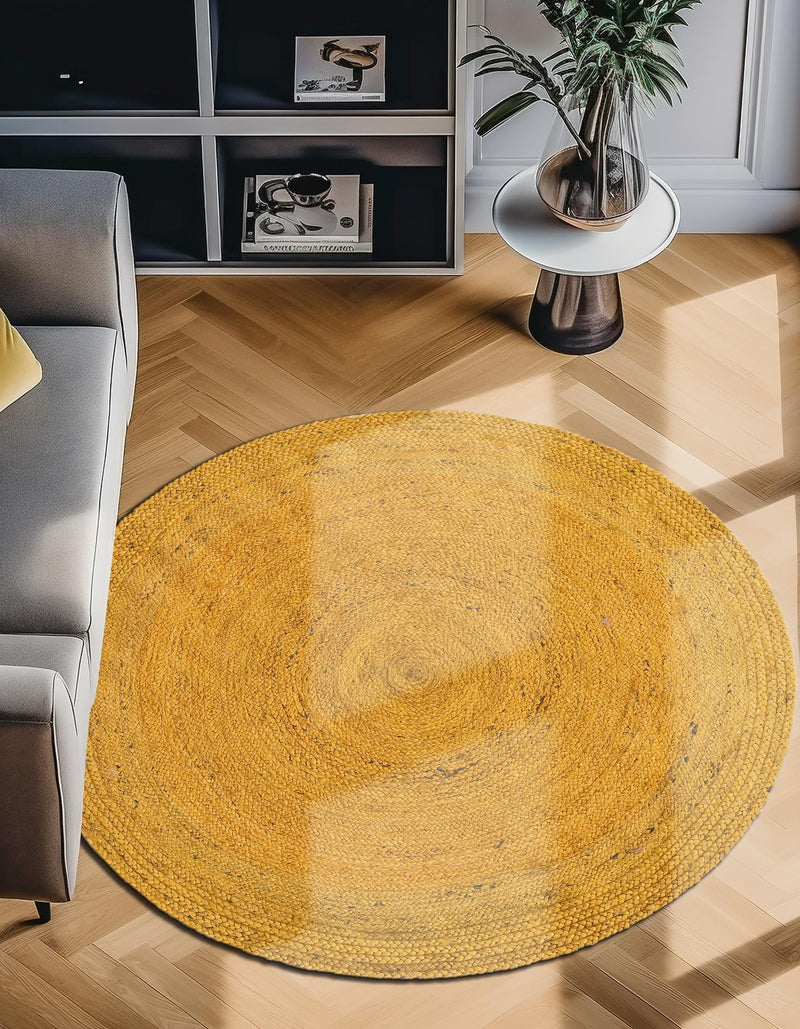 Woven Seaside Jute Collection Area Rug - Savannah (Yellow) Round Yellow  lifestyle 31