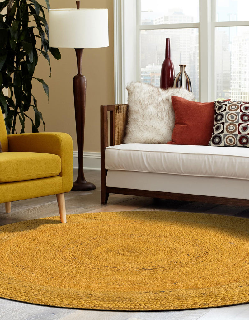 Woven Seaside Jute Collection Area Rug - Savannah (Yellow) Round Yellow  lifestyle 37