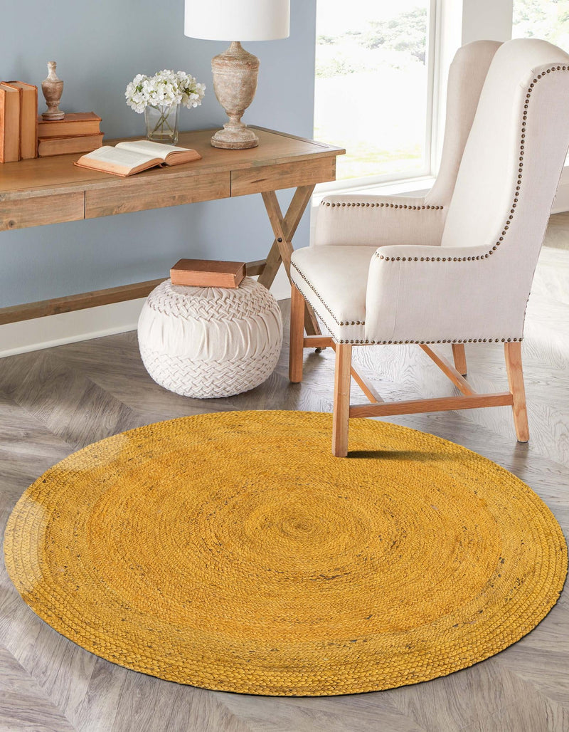 Woven Seaside Jute Collection Area Rug - Savannah (Yellow) Round Yellow  lifestyle 42