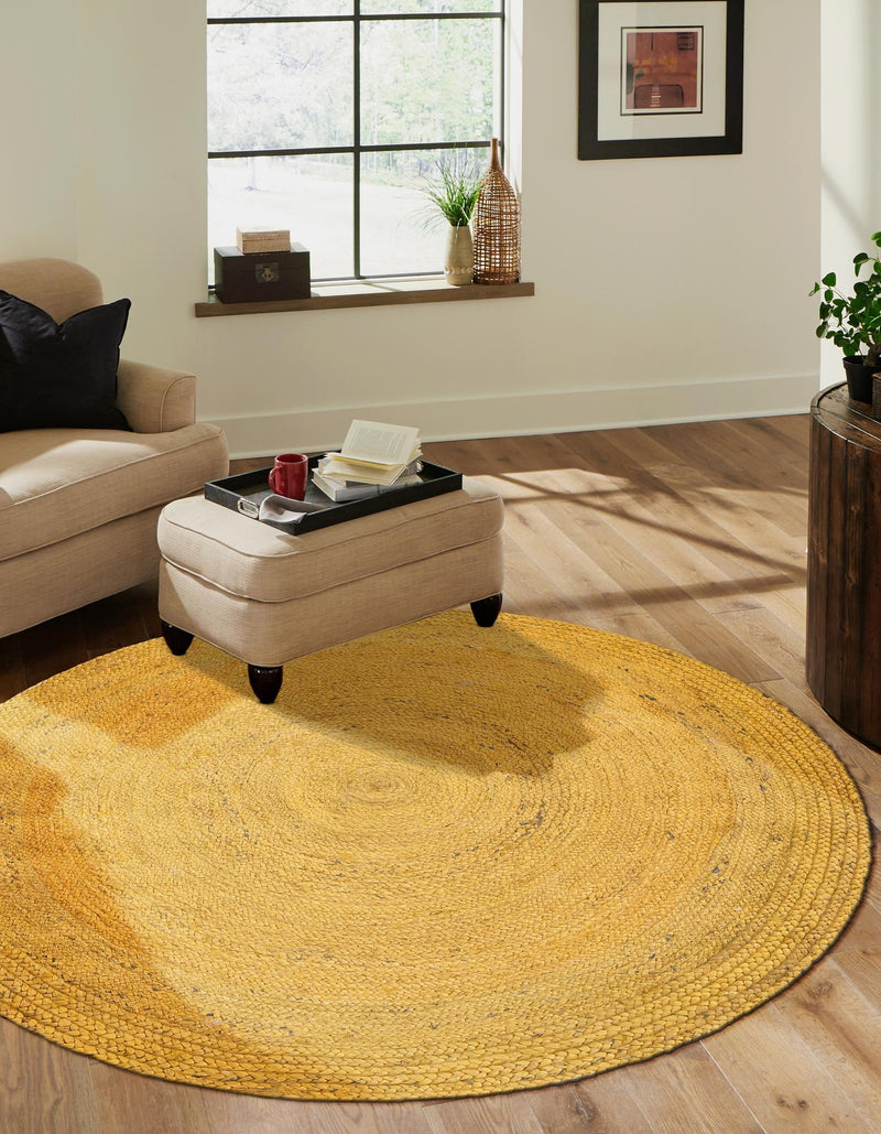 Woven Seaside Jute Collection Area Rug - Savannah (Yellow) Round Yellow  lifestyle 50