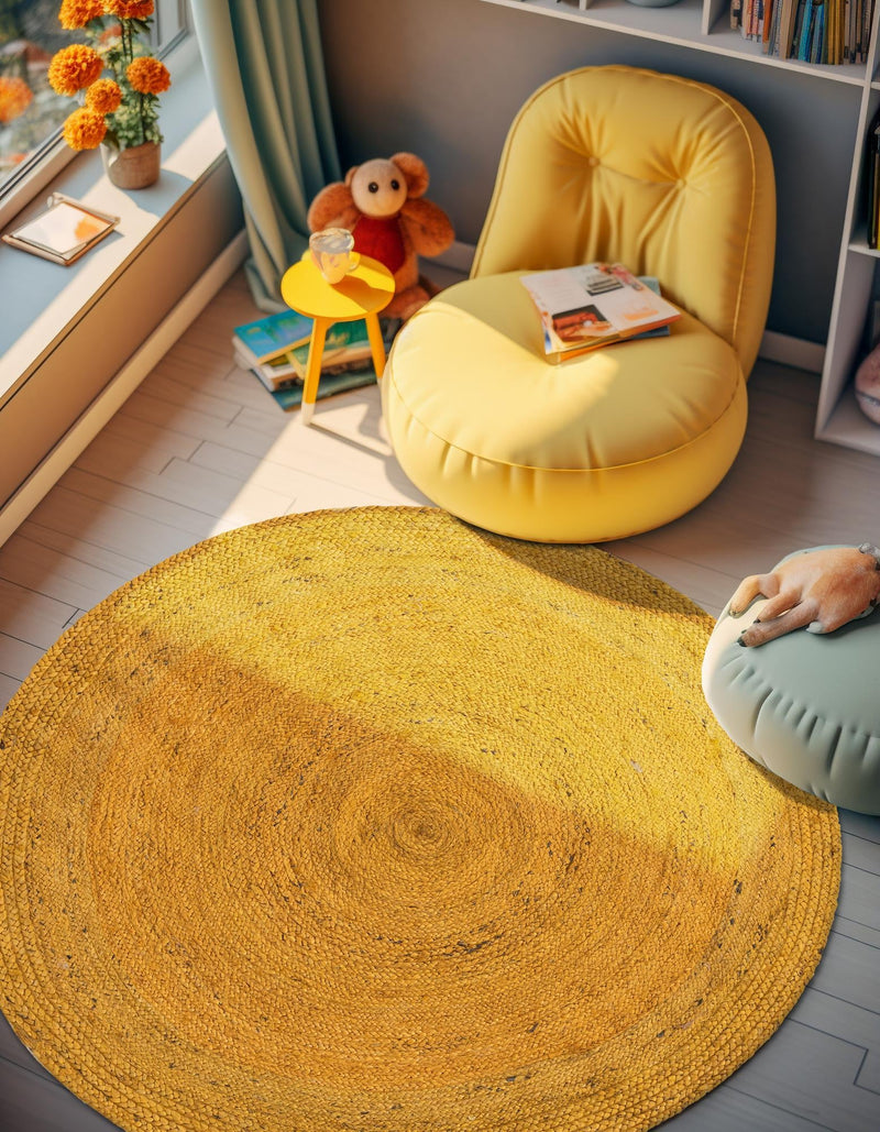 Woven Seaside Jute Collection Area Rug - Savannah (Yellow) Round Yellow  lifestyle 54
