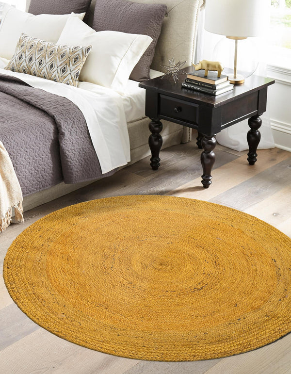 Woven Seaside Jute Collection Area Rug - Savannah (Yellow) Round Yellow  lifestyle 58