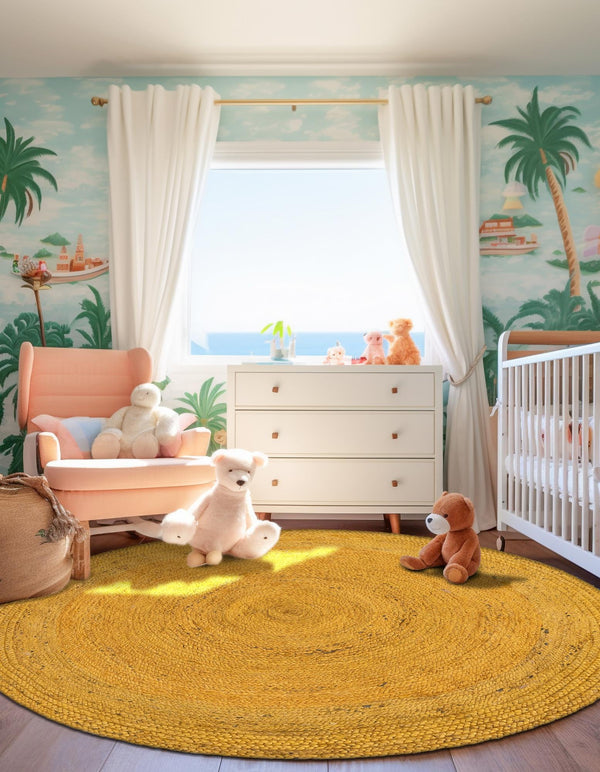 Woven Seaside Jute Collection Area Rug - Savannah (Yellow) Round Yellow  lifestyle 62