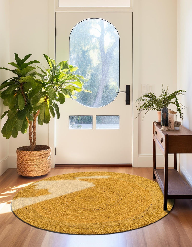 Woven Seaside Jute Collection Area Rug - Savannah (Yellow) Round Yellow  lifestyle 66