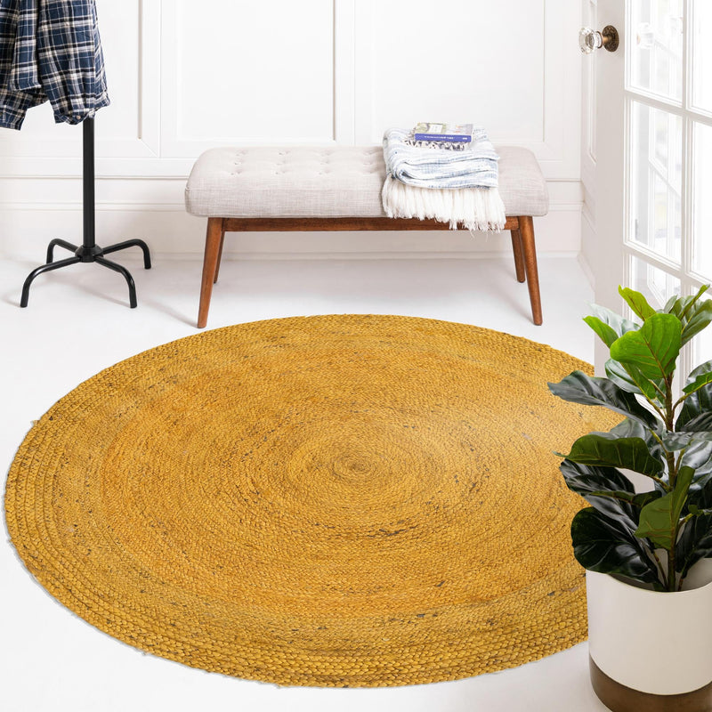 Woven Seaside Jute Collection Area Rug - Savannah (Yellow) Round Yellow  lifestyle 133