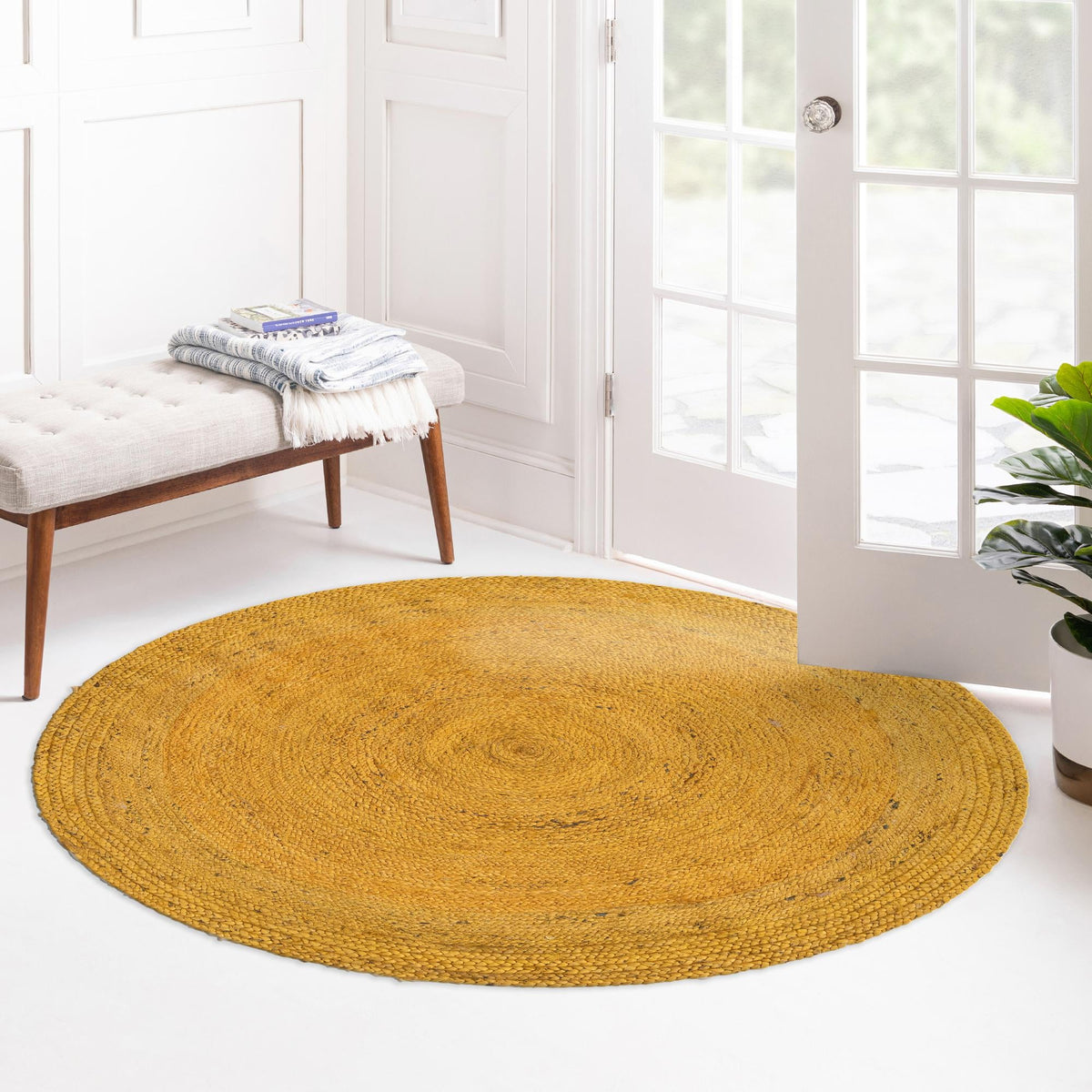 Woven Seaside Jute Collection Area Rug - Savannah (Yellow) Round Yellow  lifestyle 138