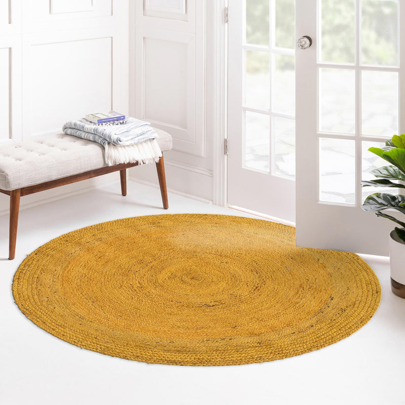 Woven Seaside Jute Collection Area Rug - Savannah (Yellow) Round Yellow  lifestyle 138