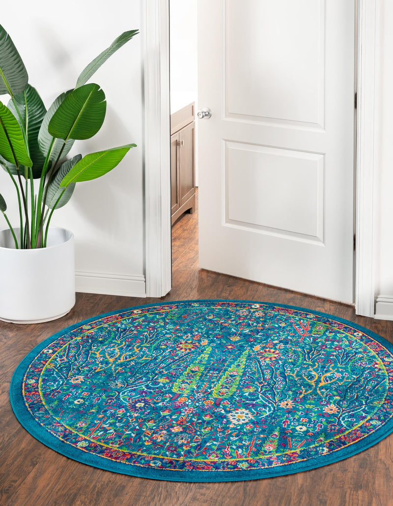 Caribbean Cove Collection Area Rug -  Tobago Round Navy Blue  lifestyle 57