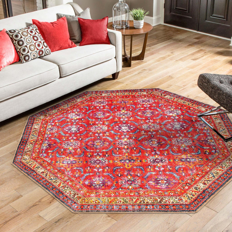Heritage Elegance Collection Area Rug -  Fontainebleau Octagon Red  lifestyle 85