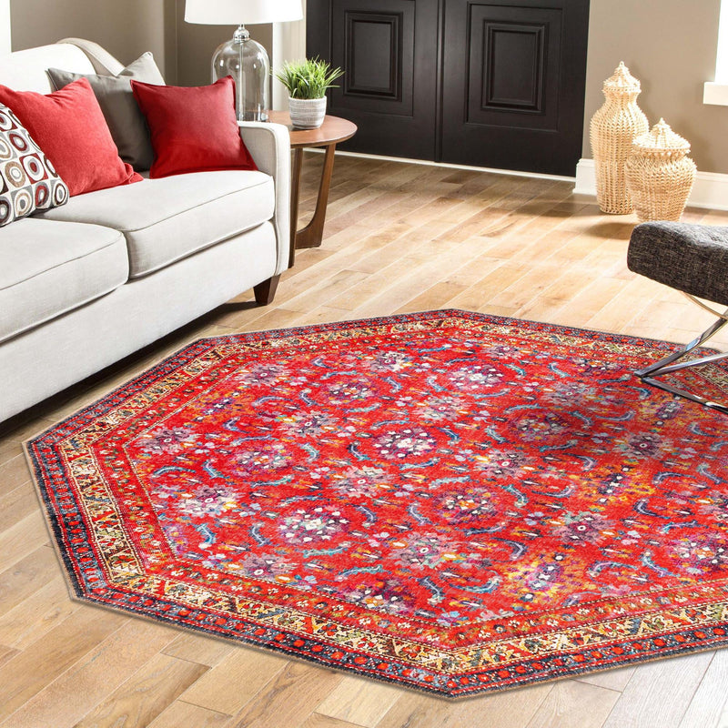 Heritage Elegance Collection Area Rug -  Fontainebleau Octagon Red  lifestyle 86