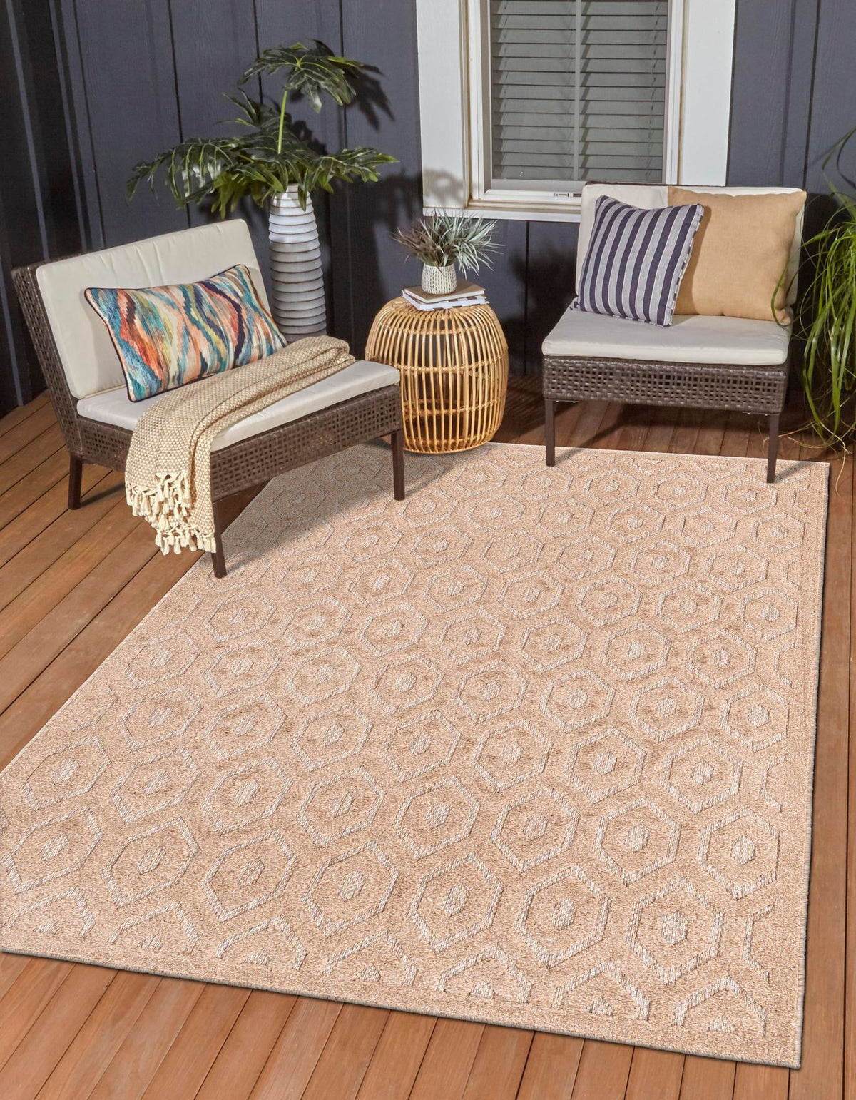 Garden Lattice Charm Collection Area Rug - Arbor (Beige) Rectangle Beige  lifestyle 2