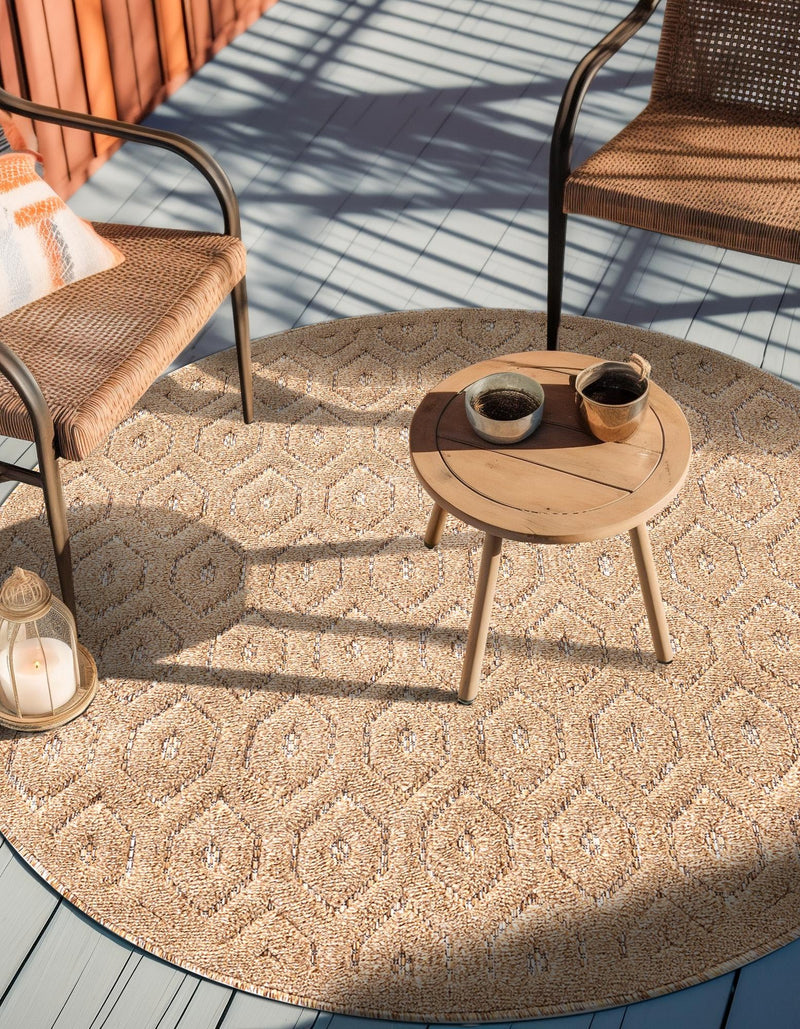 Garden Lattice Charm Collection Area Rug - Arbor (Beige) Round Beige  lifestyle 36