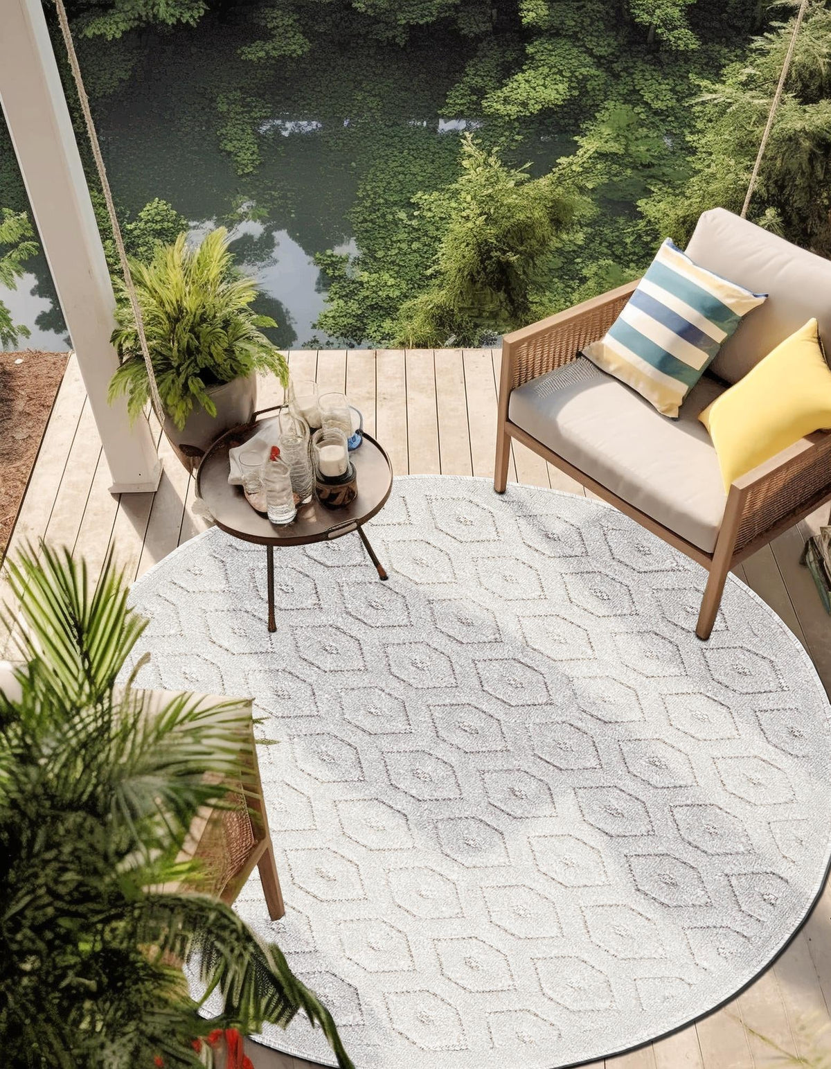 Garden Lattice Charm Collection Area Rug - Arbor (Gray) Round Gray  lifestyle 63