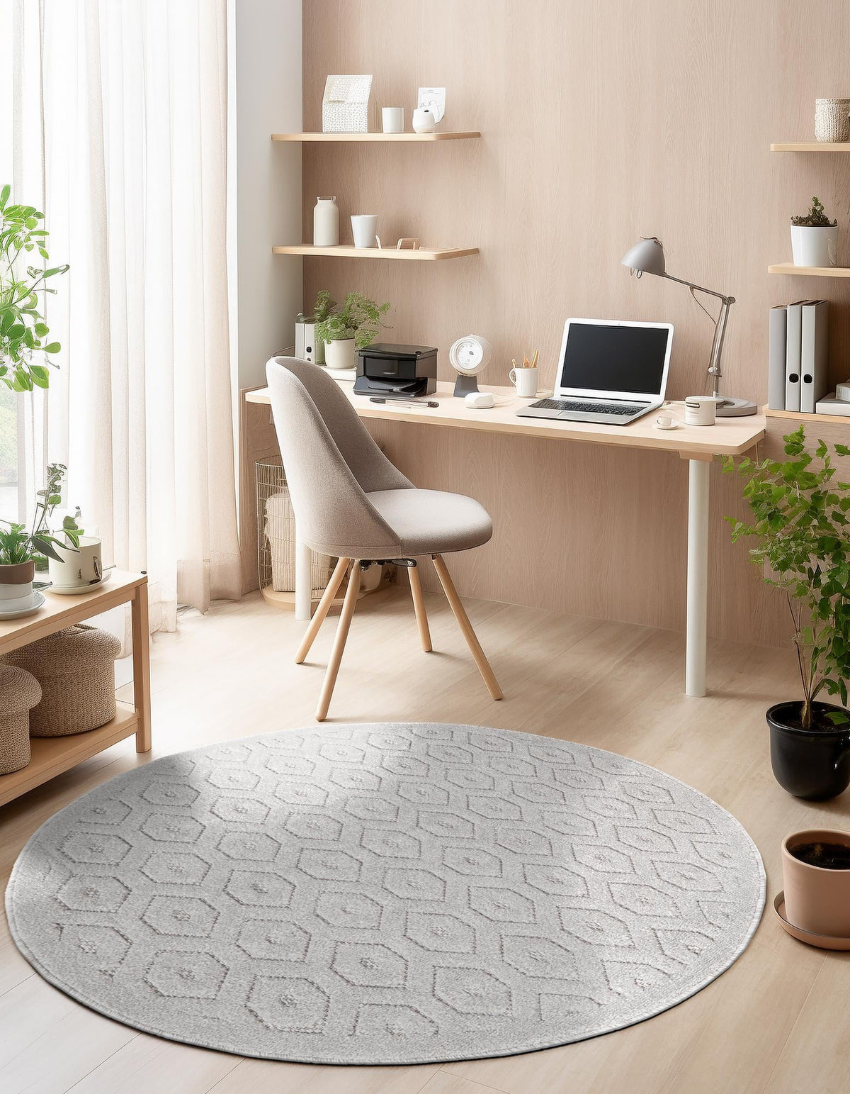 Garden Lattice Charm Collection Area Rug - Arbor (Gray) Round Gray  lifestyle 65